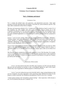 Appendix 28  Companies Bill 2012 Preliminary Note & Explanatory Memorandum  Part 1 – Preliminary and General