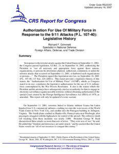 Authorization For Use of Military Force in Response to the 9/11 Attacks (P.L[removed]): Legislative History