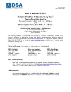 DSA Advisory Board Access Committee Public Meeting Notice and Agenda, December 3 & 4, 2013