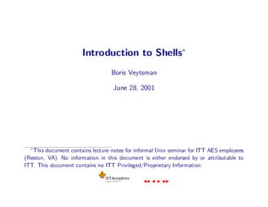 Introduction to Shells∗ Boris Veytsman June 28, 2001 ∗