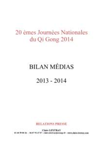 20 èmes Journées Nationales du Qi Gong 2014 BILAN MÉDIAS