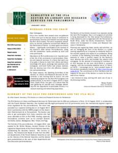 NEWSLETTER OF THE IFLA SECTION ON LIBRARY AND RESEARCH SERVICES FOR PARLIAMENTS JANUARY[removed]MESSAGE FROM THE CHAIR