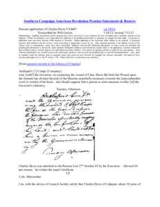 Southern Campaign American Revolution Pension Statements & Rosters Pension application of Charles Davis VAS407 Transcribed by Will Graves vsl 10VA[removed]; revised[removed]