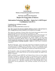 MONTENEGRO Ministry of Sustainable Development and Tourism and Real Estate Administration Department  Request for Expressions of Interest