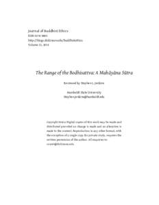 Journal of Buddhist Ethics ISSNhttp://blogs.dickinson.edu/buddhistethics Volume 21, 2014  The Range of the Bodhisattva: A Mahāyāna Sūtra