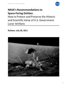 National Aeronautics and Space Administration  NASA’s Recommendations to Space-Faring Entities: How to Protect and Preserve the Historic and Scientific Value of U.S. Government