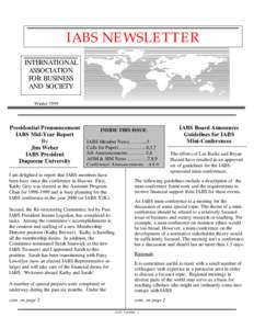 IABS NEWSLETTER INTERNATIONAL ASSOCIATION FOR BUSINESS AND SOCIETY Winter 1999
