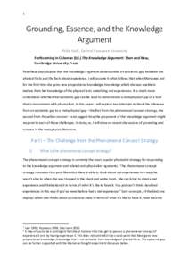 1  Grounding, Essence, and the Knowledge Argument Philip Goff, Central European University