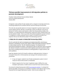    	
   Thirteen	
  possible	
  improvements	
  in	
  UK	
  migration	
  policies	
  to	
   promote	
  development	
  