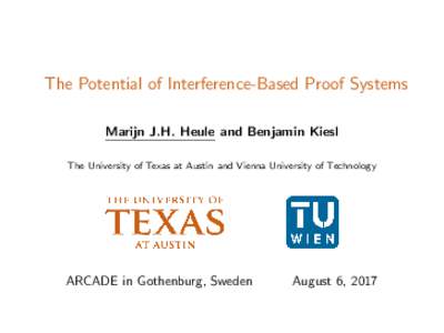 The Potential of Interference-Based Proof Systems Marijn J.H. Heule and Benjamin Kiesl The University of Texas at Austin and Vienna University of Technology ARCADE in Gothenburg, Sweden