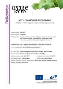 Deliverable  SIXTH FRAMEWORK PROGRAMME AreaTask 1: Organic viticulture and wine processing  Project number: