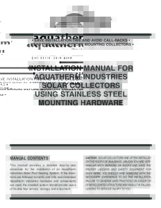 ®  • SAVE INSTALLATION TIME AND AVOID CALL-BACKS • • READ THIS MANUAL BEFORE MOUNTING COLLECTORS •  INSTALLATION MANUAL FOR