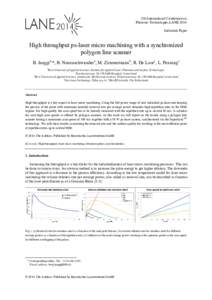 8th International Conference on Photonic Technologies LANE 2014 Industrial Paper High throughput ps-laser micro machining with a synchronized polygon line scanner