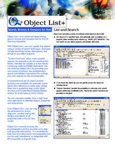 Object List+ Search, Browse & Compare for Gen List and Search Object List+ provides a variety of methods to find objects in the model:
