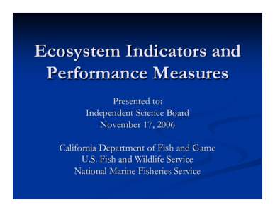 Ecosystem Indicators and Performance Measures