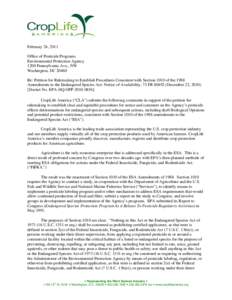 February 24, 2011 Office of Pesticide Programs Environmental Protection Agency 1200 Pennsylvania Ave., NW Washington, DCRe: Petition for Rulemaking to Establish Procedures Consistent with Section 1010 of the 1988