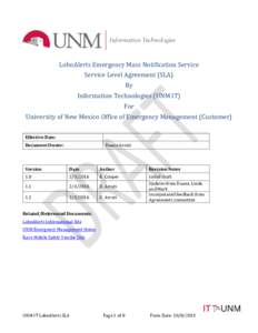 New Mexico / Disaster preparedness / New Mexico Lobos / Computer security / Emergency management / IT service management / Outsourcing / Service-level agreement / University of New Mexico / Alert messaging / Emergency communication system / Lobo