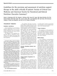 Special Article  Guidelines for the provision and assessment of nutrition support therapy in the adult critically ill patient: Society of Critical Care Medicine and American Society for Parenteral and Enteral Nutrition: 