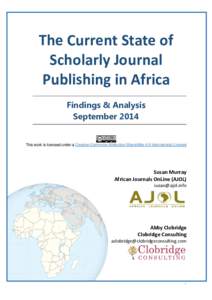 Academic publishing / African Journals OnLine / International Network for the Availability of Scientific Publications / Open access / Public Knowledge Project / Academic journal / Open Journal Systems / BioMed Central / Survey Methodology / Electronic journal / AuthorAID / Elsevier