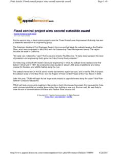 Print Article: Flood control project wins second statewide award  Page 1 of 1 Flood control project wins second statewide award Appeal-Democrat staff report