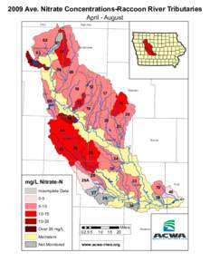 2009 Ave. Nitrate Concentrations-Raccoon River Tributaries April - August Clay  Palo Alto