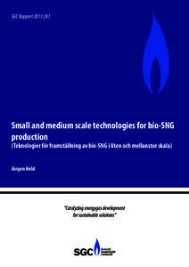 SGC Rapport 2013:281  Small and medium scale technologies for bio-SNG production (Teknologier för framställning av bio-SNG i liten och mellanstor skala) Jörgen Held