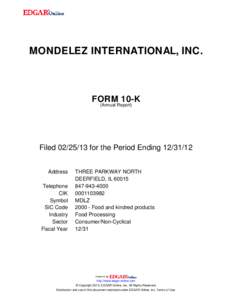 MONDELEZ INTERNATIONAL, INC.  FORM 10-K (Annual Report)