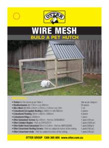 WIRE MESH  BUILD A PET HUTCH MATERIALS: • Timber for the frame as per Table 1