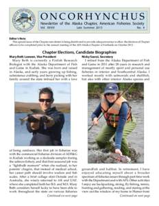 ONCORHYNCHUS  Newsletter of the Alaska Chapter, American Fisheries Society Vol.  XXXIII  Late Summer 2013