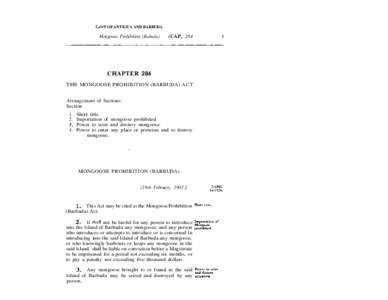 LAWS OF ANTIGUA AND BARBUDA  Mongoose Prohibition (Babuda) (CAP. 284