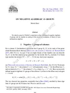 Proc. Int. Cong. of Math. – 2018 Rio de Janeiro, Vol–172) ON NEGATIVE ALGEBRAIC K -GROUPS Moritz Kerz