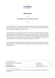 PRESS RELEASE _____ Reserved rights issue for the HNA Tourism Group _____