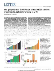 LETTER  doi:nature14016 The geographical distribution of fossil fuels unused when limiting global warming to 2 6C