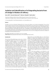 Environmental and Experimental Biology: 13–18	  Original Paper Isolation and identification of oil degrading bacteria from oil sludge in Abadan oil refinery