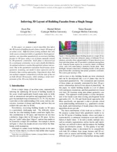 Inferring 3D Layout of Building Facades from a Single Image Jiyan Pan Google Inc.† Martial Hebert Carnegie Mellon University