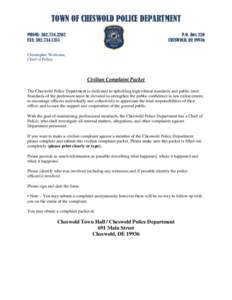 TOWN OF CHESWOLD POLICE DEPARTMENT PHONE: FAX: P.O. Box 220 CHESWOLD, DE 19936
