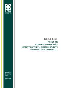 DEAL LIST FOCUS ON BANKING AND FINANCE INFRASTRUCTURE – MAJOR PROJECTS CORPORATE & COMMERCIAL