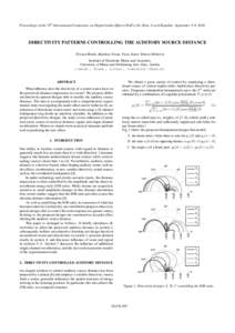 Proceedings of the 19th International Conference on Digital Audio Effects (DAFx-16), Brno, Czech Republic, September 5–9, 2016  DIRECTIVITY PATTERNS CONTROLLING THE AUDITORY SOURCE DISTANCE Florian Wendt, Matthias Fran