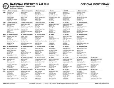 NATIONAL POETRY SLAM[removed]OFFICIAL BOUT DRAW REV 2.2  Boston·Cambridge August 9-13