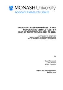 TRENDS IN CRASHWORTHINESS OF THE NEW ZEALAND VEHICLE FLEET BY YEAR OF MANUFACTURE: 1964 TO 2008: SUPPLEMENT TO REPORT 297 VEHICLE SAFETY RATINGS ESTIMATED FROM POLICE REPORTED CRASH DATA: 2010 UPDATE