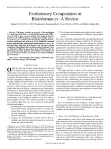 IEEE TRANSACTIONS ON SYSTEMS, MAN, AND CYBERNETICS—PART C: APPLICATIONS AND REVIEWS, VOL. 36, NO. 5, SEPTEMBER[removed]Evolutionary Computation in Bioinformatics: A Review