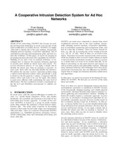 A Cooperative Intrusion Detection System for Ad Hoc Networks Yi-an Huang Wenke Lee