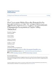 Do Cryoconite Holes Have the Potential to be Significant Sources of C, N, and P to Downstream Depauperate Ecosystems of Taylor Valley, Antarctica?