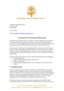 Tasmanian Bushfires Inquiry GPO Box 1691 HobartJune 2013 Email: 