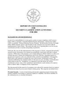 Report on Cost Estimates for Security Classification Activities for 2004