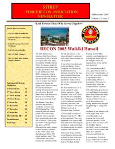 SITREP FORCE RECON ASSOCIATION NEWSLETTER 30 December 2003 Volume 14, Issue 1