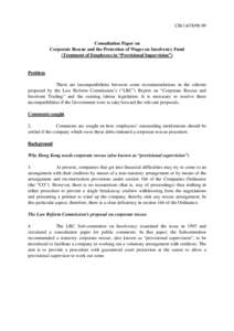 CB[removed]Consultation Paper on Corporate Rescue and the Protection of Wages on Insolvency Fund (Treatment of Employees in “Provisional Supervision”)