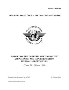 APIRG/12 - REPORT  INTERNATIONAL CIVIL AVIATION ORGANIZATION REPORT OF THE TWELFTH MEETING OF THE AFI PLANNING AND IMPLEMENTATION