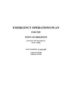 EMERGENCY OPERATIONS PLAN FOR THE TOWN OF BRIGHTON COUNTY OF FRANKLIN NEW YORK