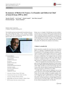 Softw Syst Model:525–532 DOIs10270EDITORIAL  In memory of Robert B. France, Co-Founder and Editor-in-Chief